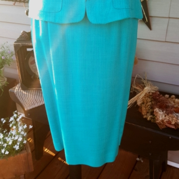 MAGGY LONDON PETITES ♡ Gorgeous Vintage Turquoise 2pc Bamboo Zip Front Suit 2P - Picture 4 of 16